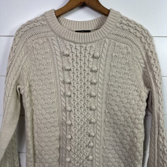 J. Crew Crewneck Long Sleeve Popcorn Cable Knit Sweater Cream sz S - Picture 2 of 7